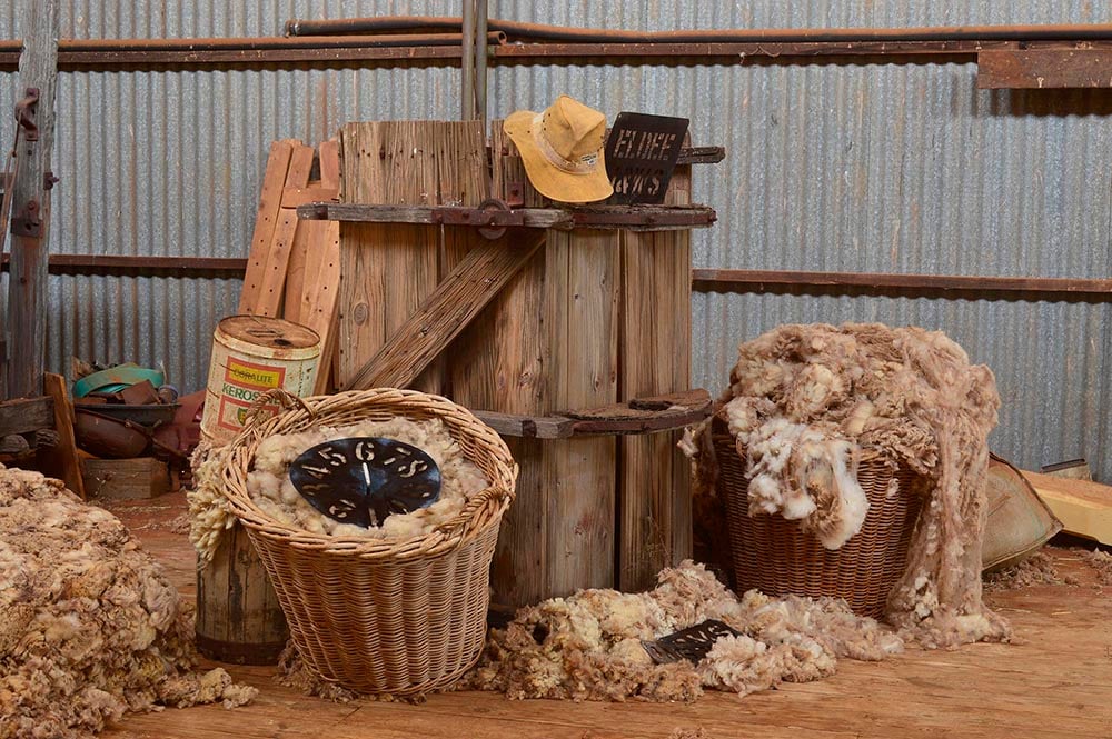 Wool and shearing equipment inside the woolshed